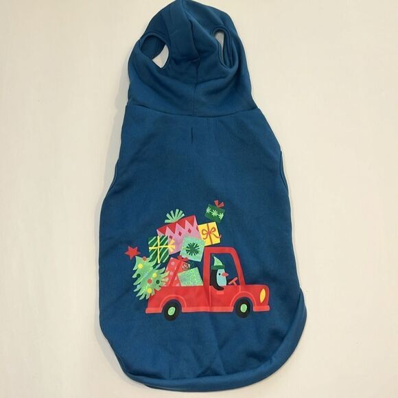 Target Wondershop Doggy Christmas Hooded Sweater Teal Size Medium - Picture 1 of 4